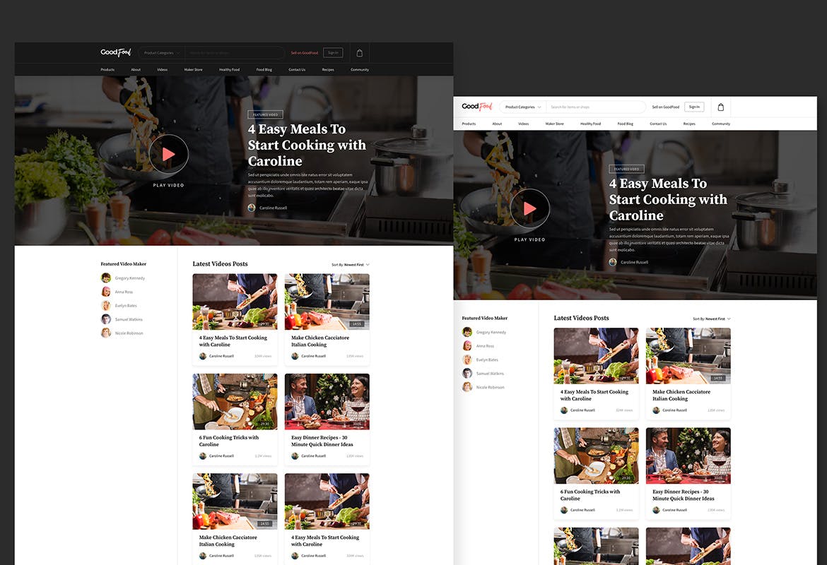 美食&菜谱主题网站UI设计套件 GoodFood – Food Marketplace Community Sketch插图(3)