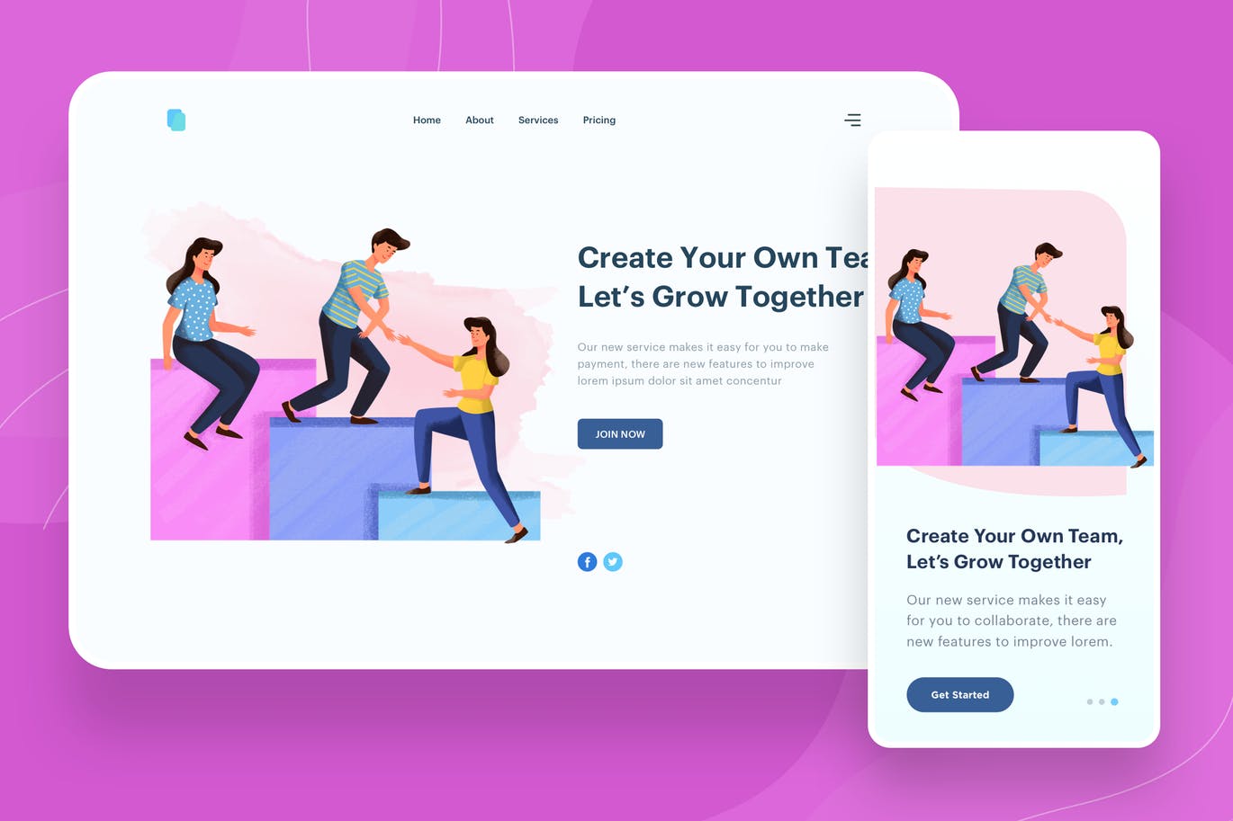 共同成长主题网站设计矢量插画素材 Grow Together Illustration – Website Header插图