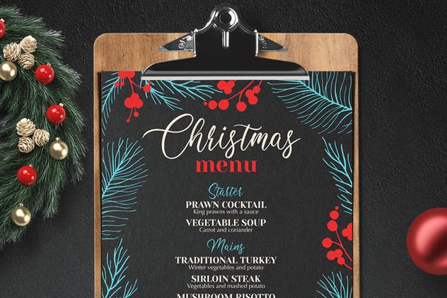 圣诞节晚餐派对菜单设计模板 Christmas Dinner Party Menu插图(4)