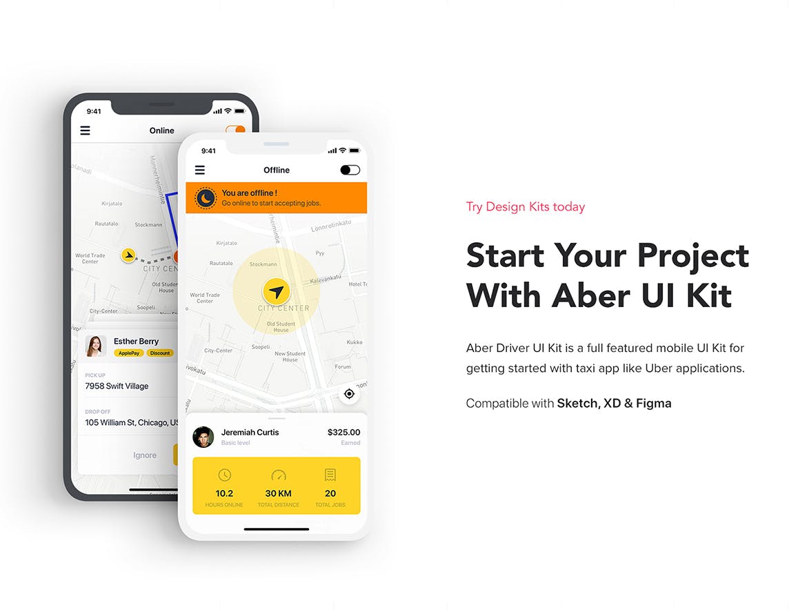 出租车/网约车/顺风车APP应用UI设计套件FIGMA模板 Taxi Driver Booking UI Kit for FIGMA插图(4)