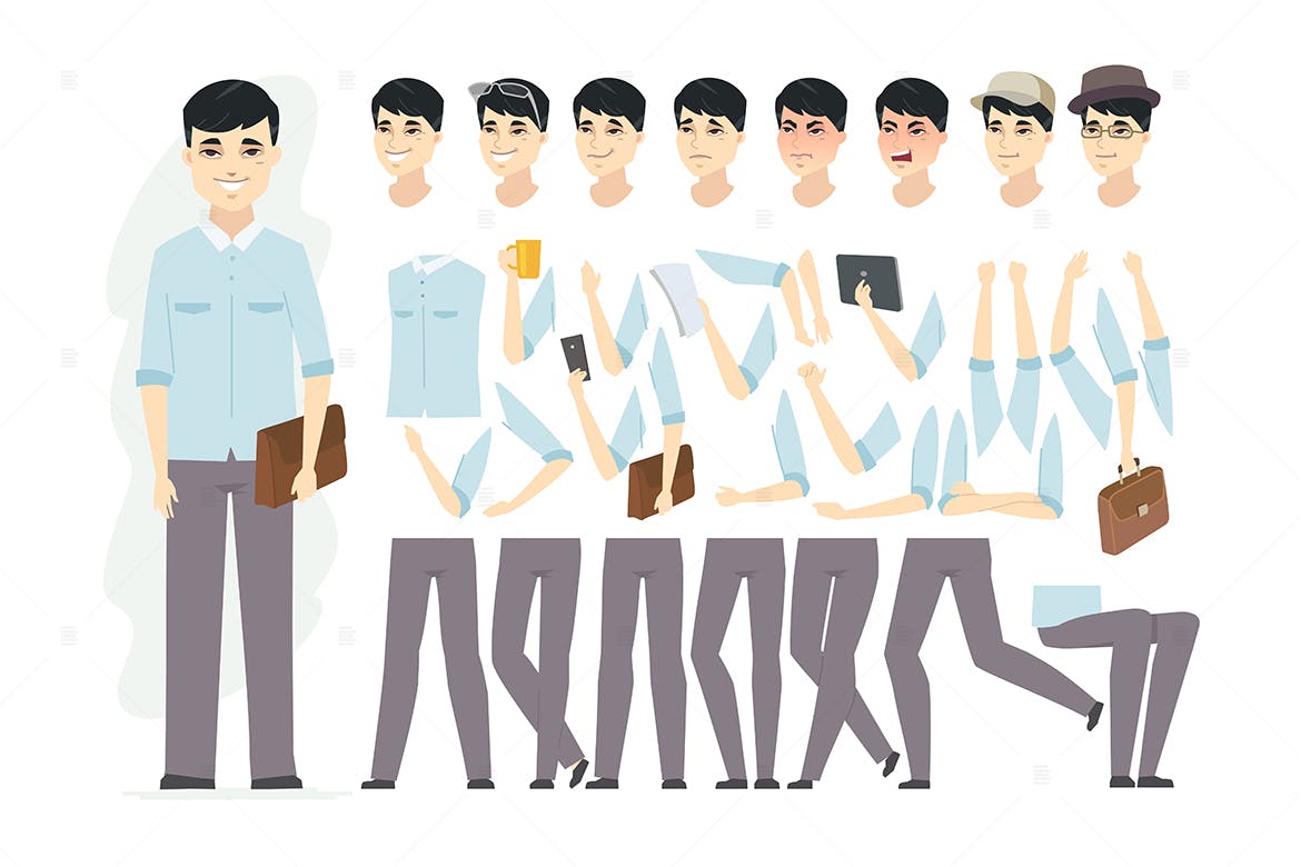 中国男人卡通人物形象矢量插画素材库精选 Chinese man – cartoon character constructor插图