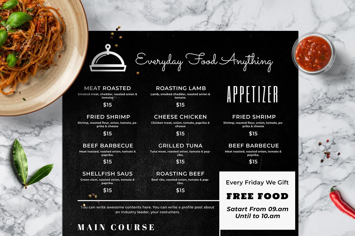 黑板画风格西餐厅素材库精选菜单模板v19 Blackboard Food Menu. 19插图