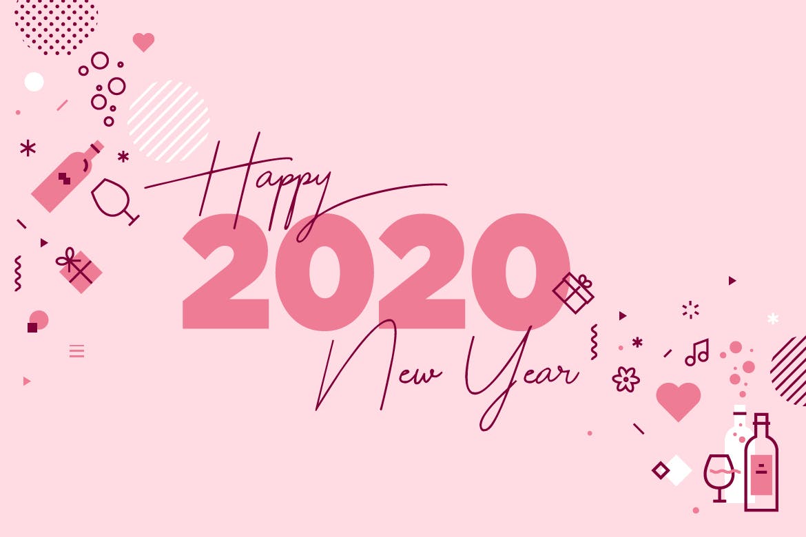 2020新年贺卡矢量素材库精选模板v6 Happy New Year 2020 greeting card插图(1)