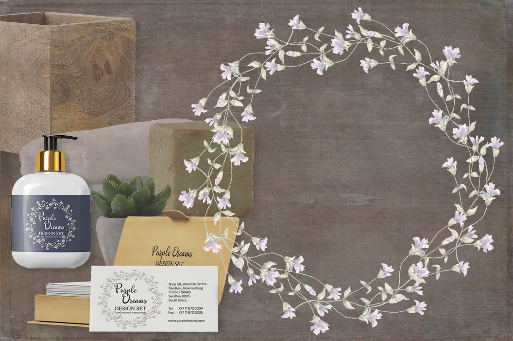 紫色梦幻水彩花卉图案设计素材包 Purple Dreams Watercolor Design Set插图(3)