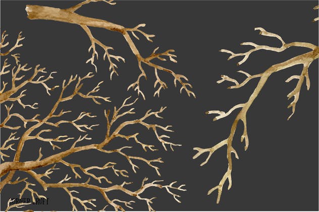 冬季橡树水彩剪贴画合集 Watercolor Clip Art Winter Oak Tree插图(4)