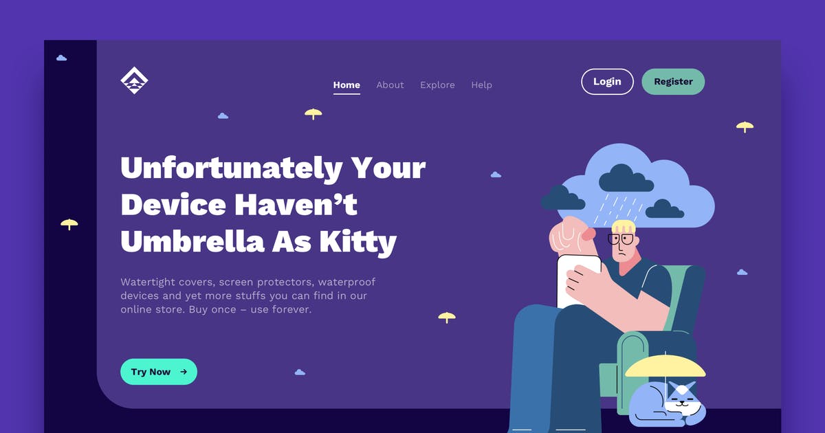 网站着陆页设计雨天场景插画素材 Raining Landing Page Illustrations插图