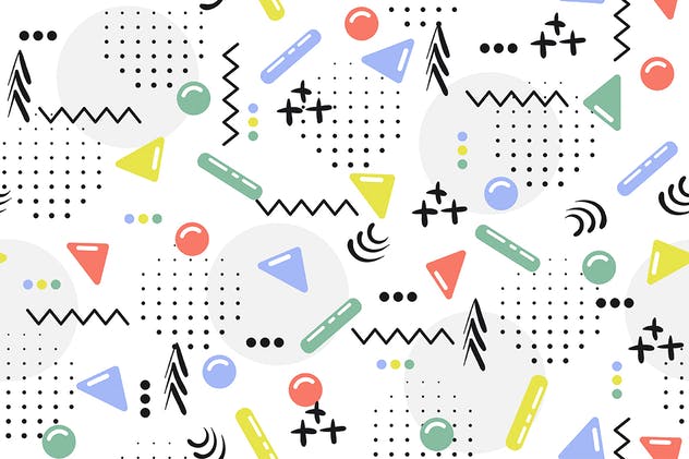 时尚潮流风格多彩图形无缝背景 Seamless Patterns of Pop Shapes Backgrounds插图(4)