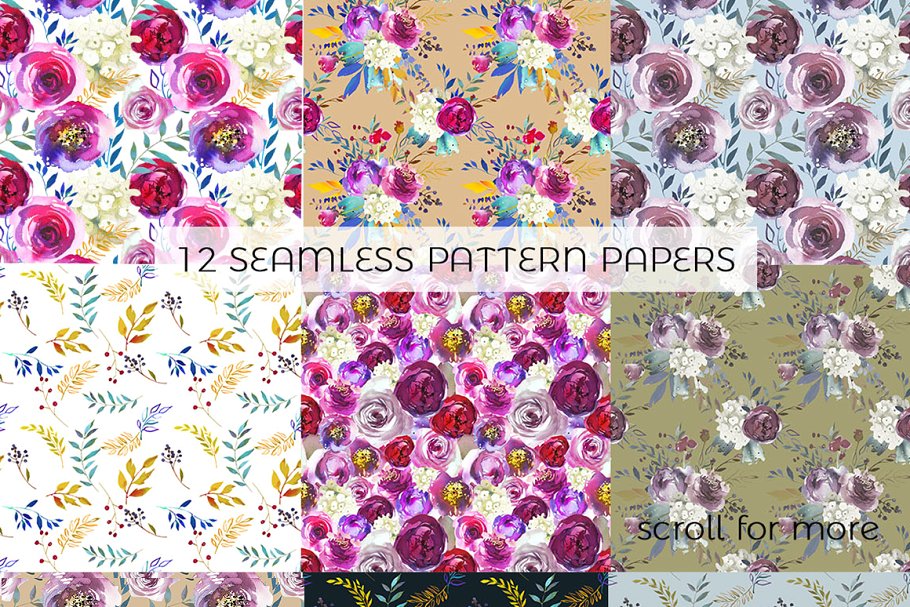 靛蓝粉红水彩花卉剪贴画 Indigo Pink Teal Watercolor Florals插图(7)