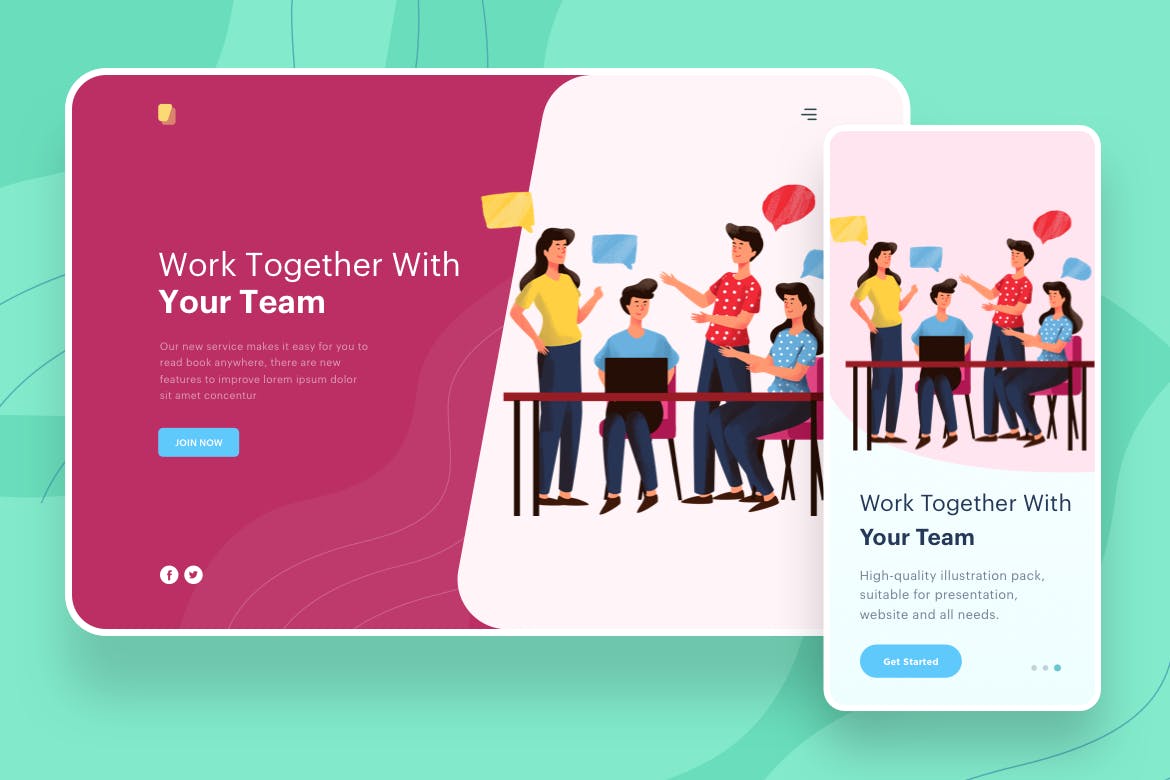 团队协作主题网站设计矢量插画素材 Work Together With Team – Website Header插图(1)