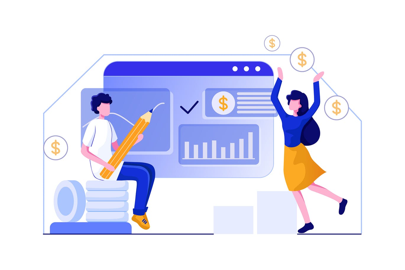 图表绘制数据统计主题矢量插画 The team drawing diagrams vector illustration插图