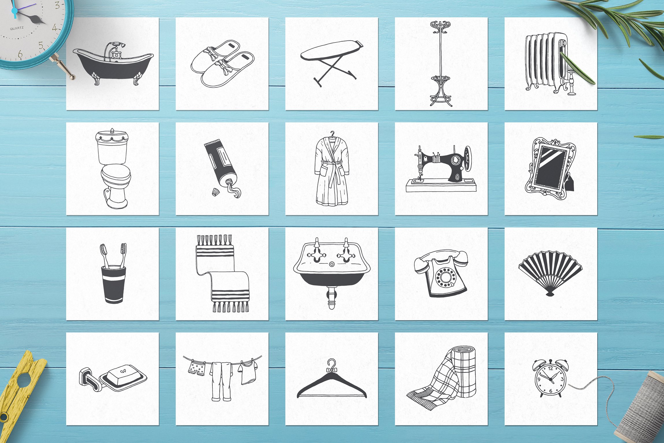 100个手绘家居用品的矢量图形素材下载[psd,ai,eps,png]插图(2)