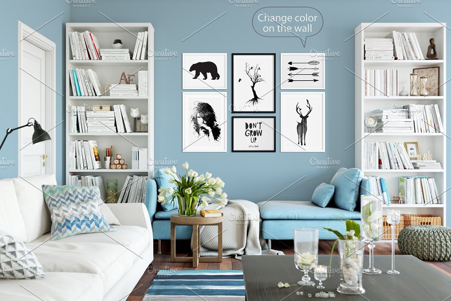 室内画框&墙纸设计样机模板 Interior Frame & Wall Mockup – 05插图(3)