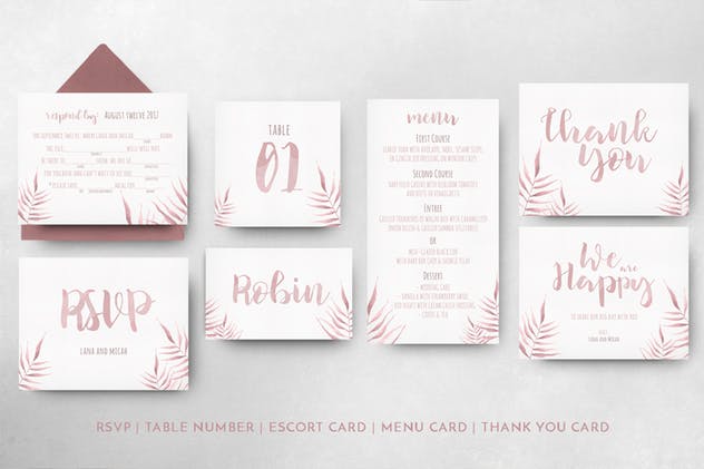 水彩叶子婚礼请柬套装模板 Watercolor Foliage Wedding Invitation插图(13)