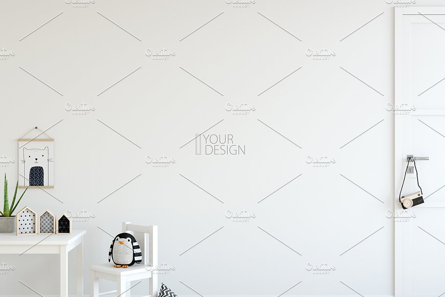 儿童卧室书房墙纸&相框样机 KIDS Interior WALL & FRAMES Mockup 3插图(15)