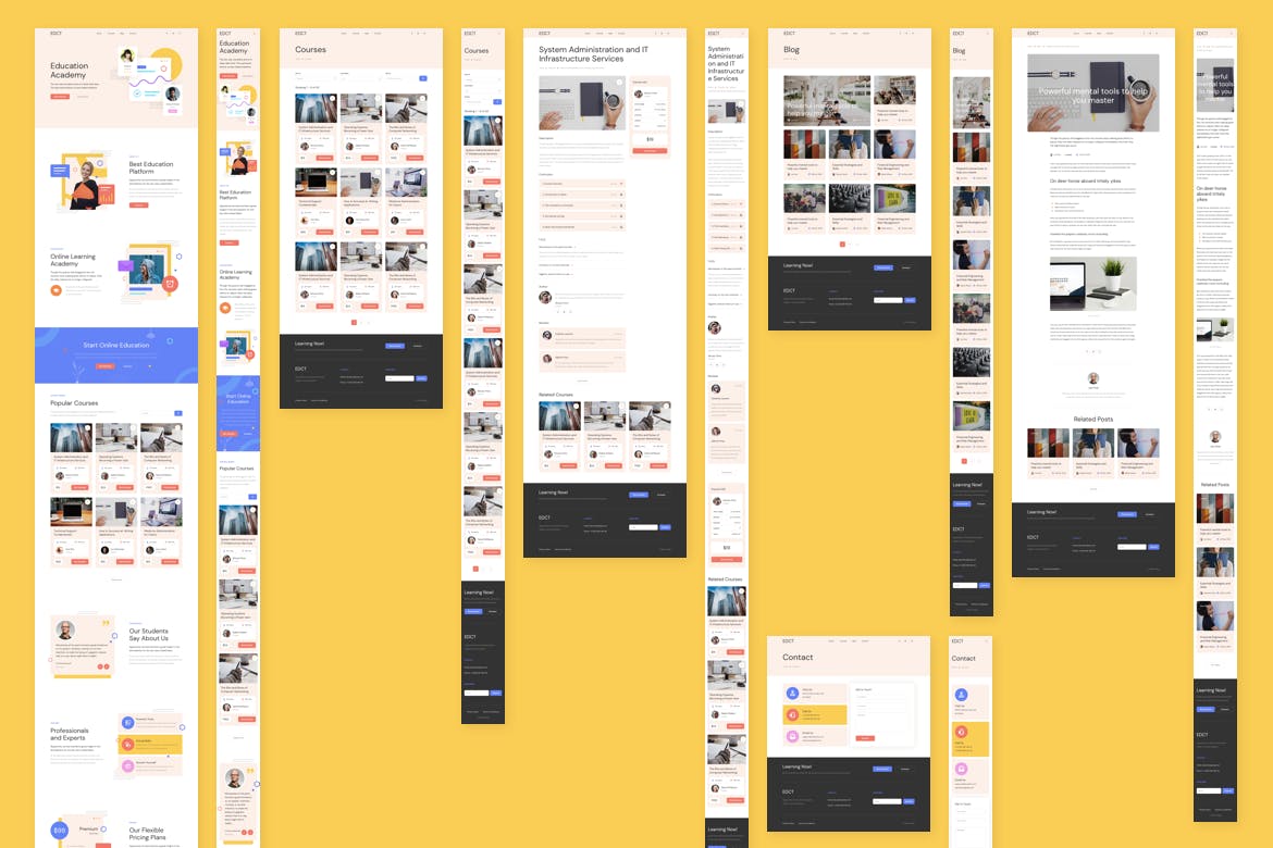 响应式设计风格教育服务企业网站UI交互设计素材库精选模板[Adobe XD, Figma, Sketch] Education Responsive Template插图(1)