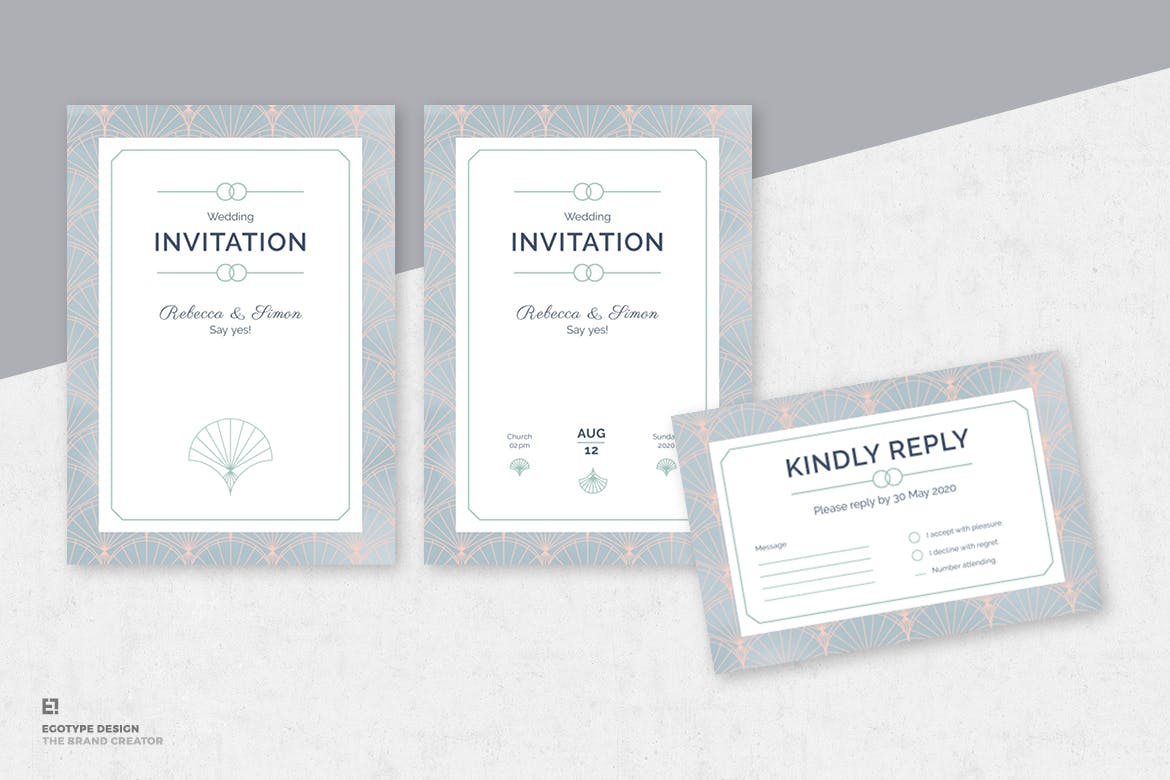 淡雅风格装饰边框婚礼邀请设计素材包 Wedding Invitation插图(1)