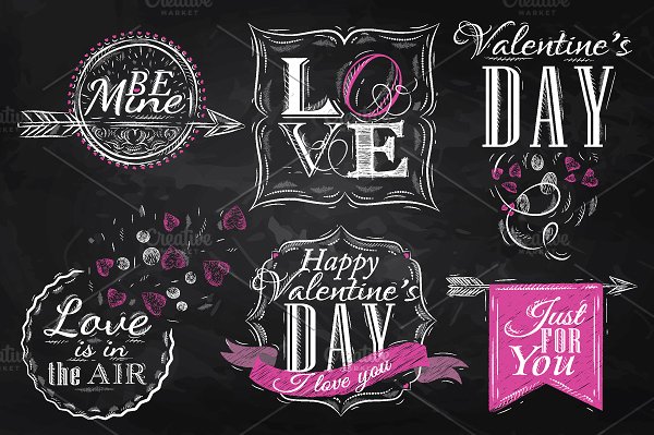 浪漫手绘情人节专题粉笔插画合集 Set Valentine’s Day插图(4)