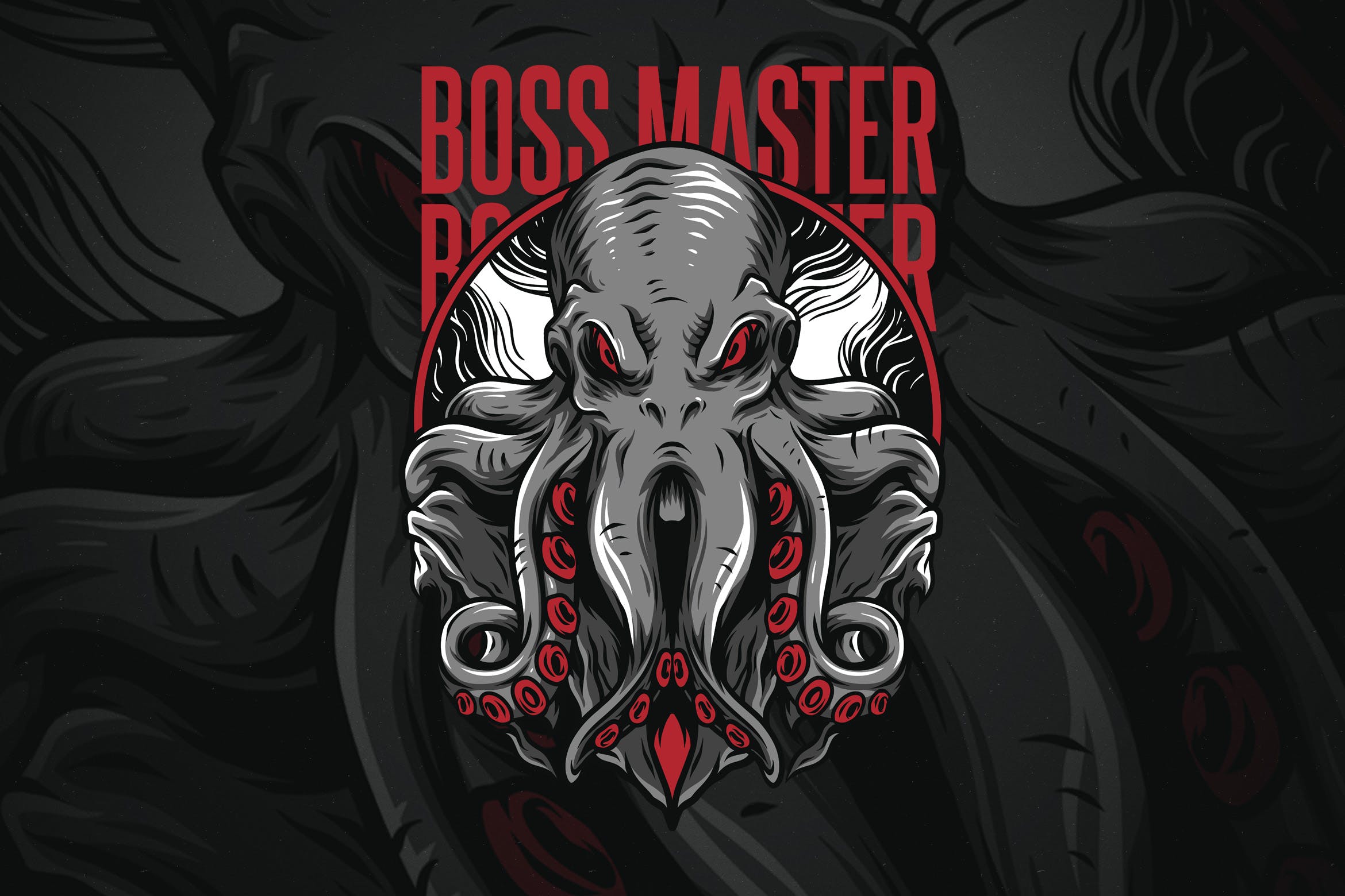 章鱼老大潮牌T恤印花图案素材库精选设计素材 Boss Master插图