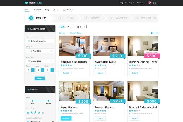 酒店在线预订网站PSD设计模板 Hotel Finder – Online Booking PSD Template插图(2)