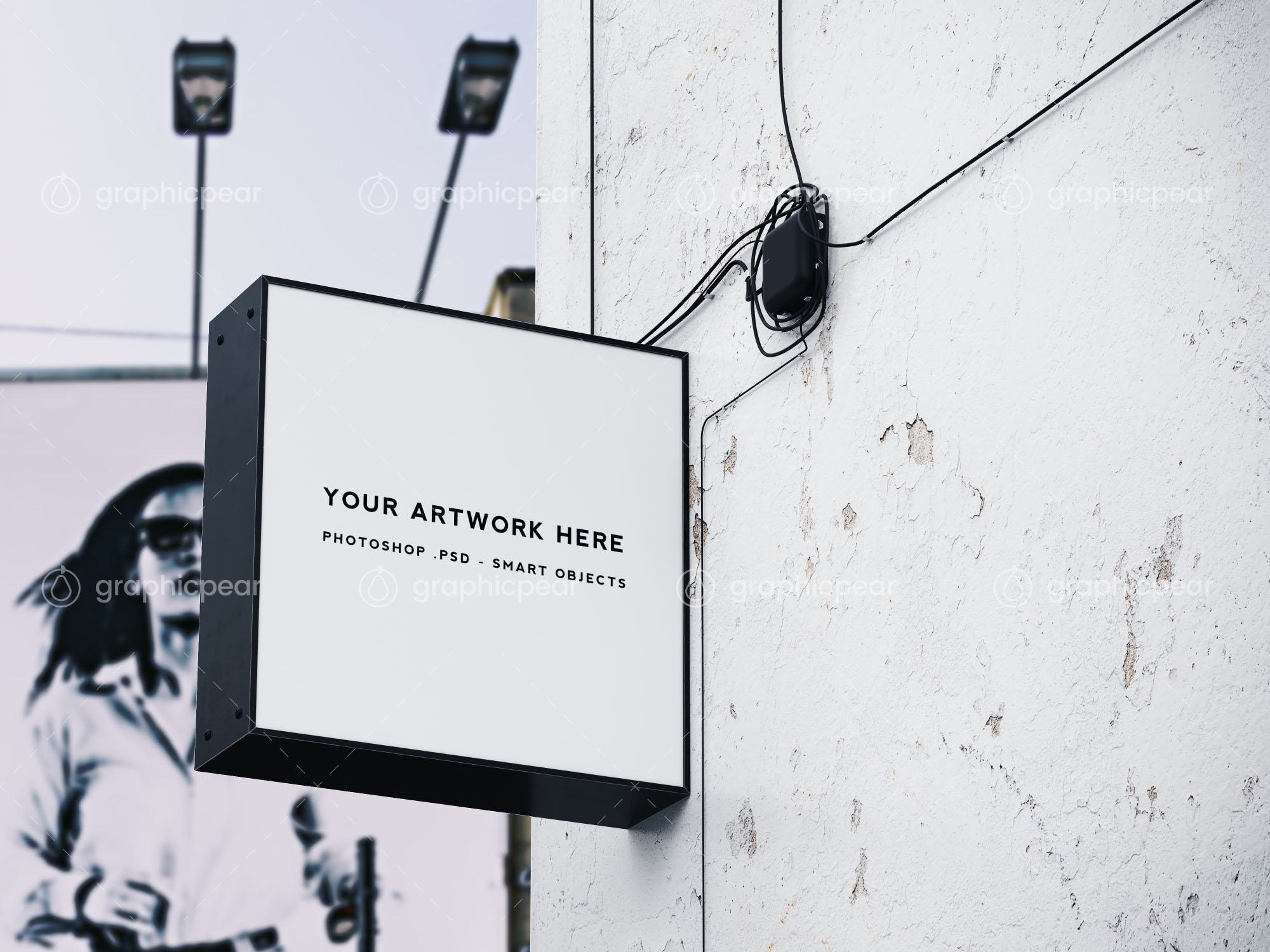 方形商店标志广告灯箱样机插图(3)