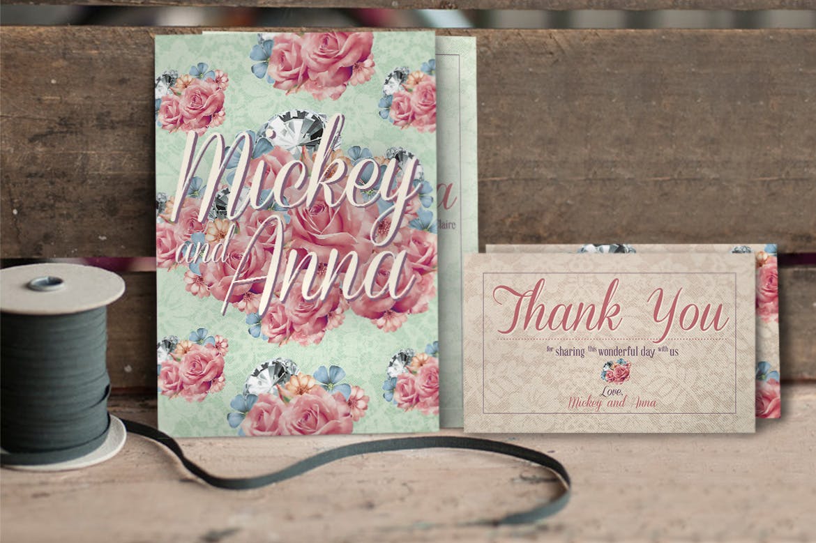 花卉装饰设计婚礼请柬模板 Flower Pattern Wedding Invitation插图(2)