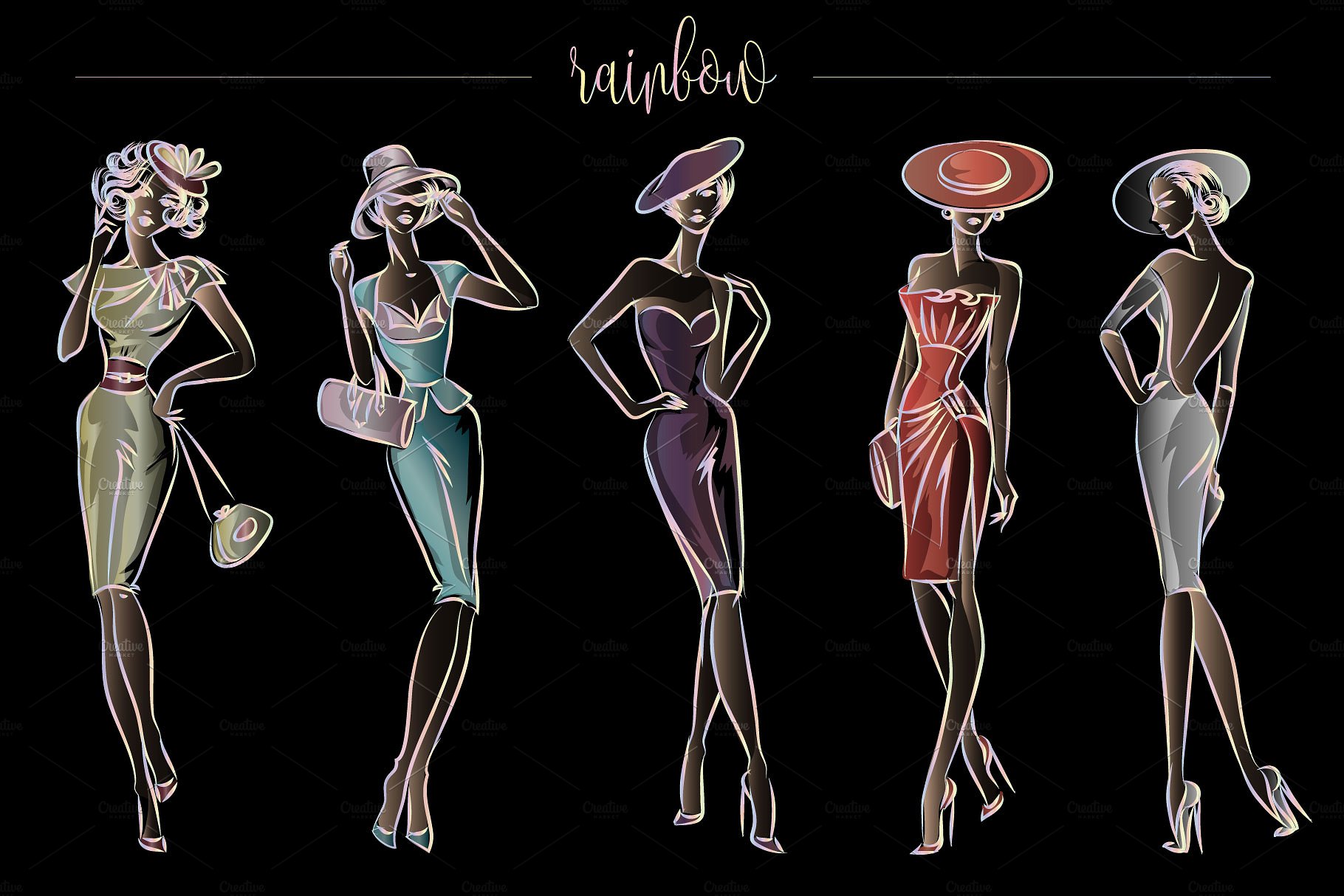 典雅时尚的时装模特手绘矢量素材合辑下载[ai,eps,png]插图(7)