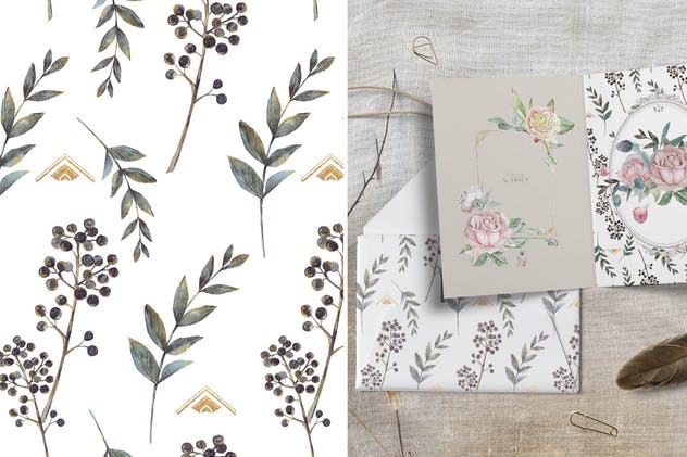 无缝水彩花卉插画纹理 Seamless patterns “Artarian” vol.2.3插图(1)