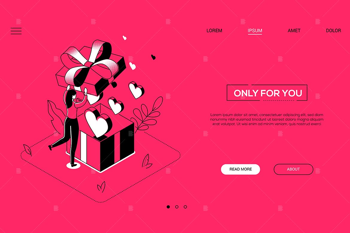 情人节&礼品赠送主题线条设计风格等距网站插画 Only for you – linear isometric web banner插图(1)