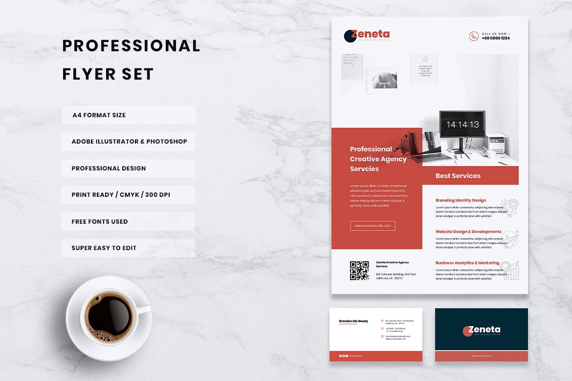 创意代理公司宣传单&企业名片设计模板 ZENETA Creative Agency Flyer & Business Card插图(3)