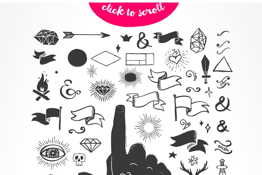 复古时尚墨水手绘风设计元素 Vintage hipster hand inked elements插图(1)