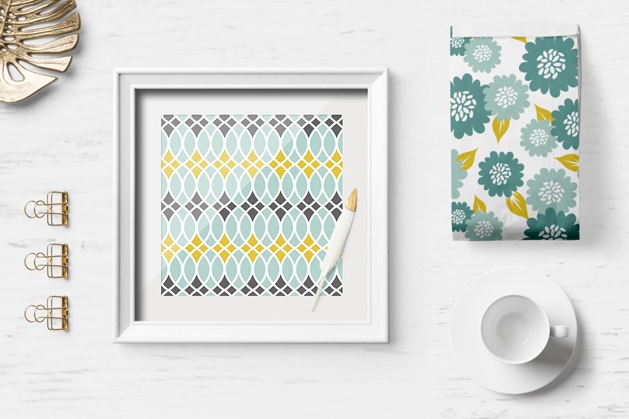 芥末色&灰色纹理 Teal Mustard & Grey Patterns插图(2)