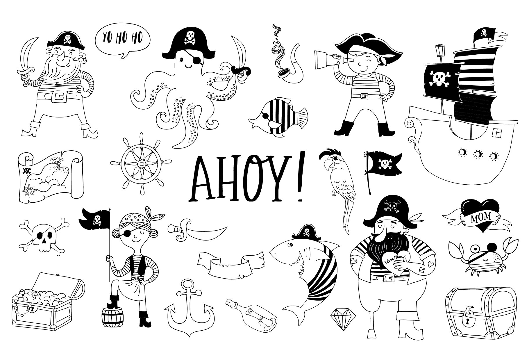 海盗船系列马克笔手绘卡通插画 Ahoy! Pirate collection插图(5)