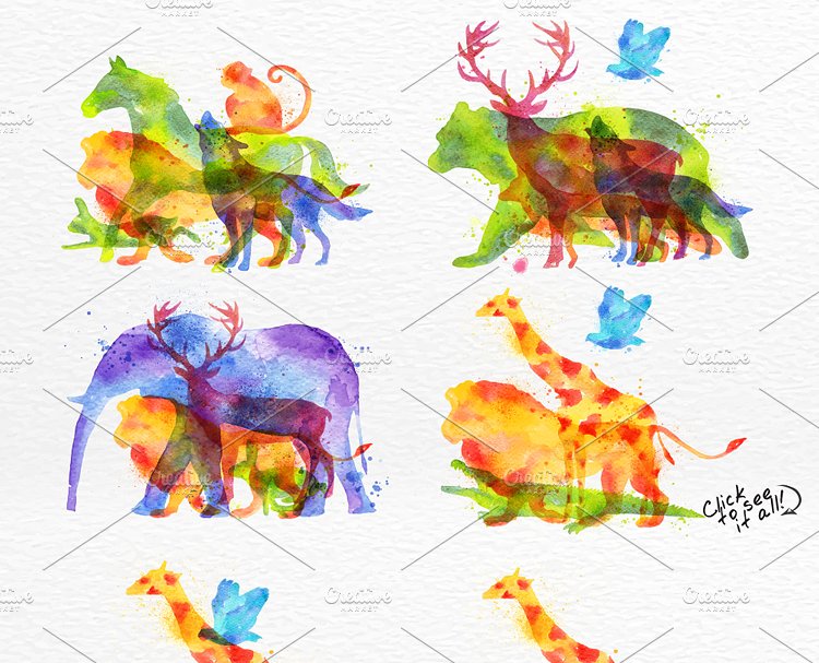 水彩动物图形素材合集 Watercolor Animals插图(4)