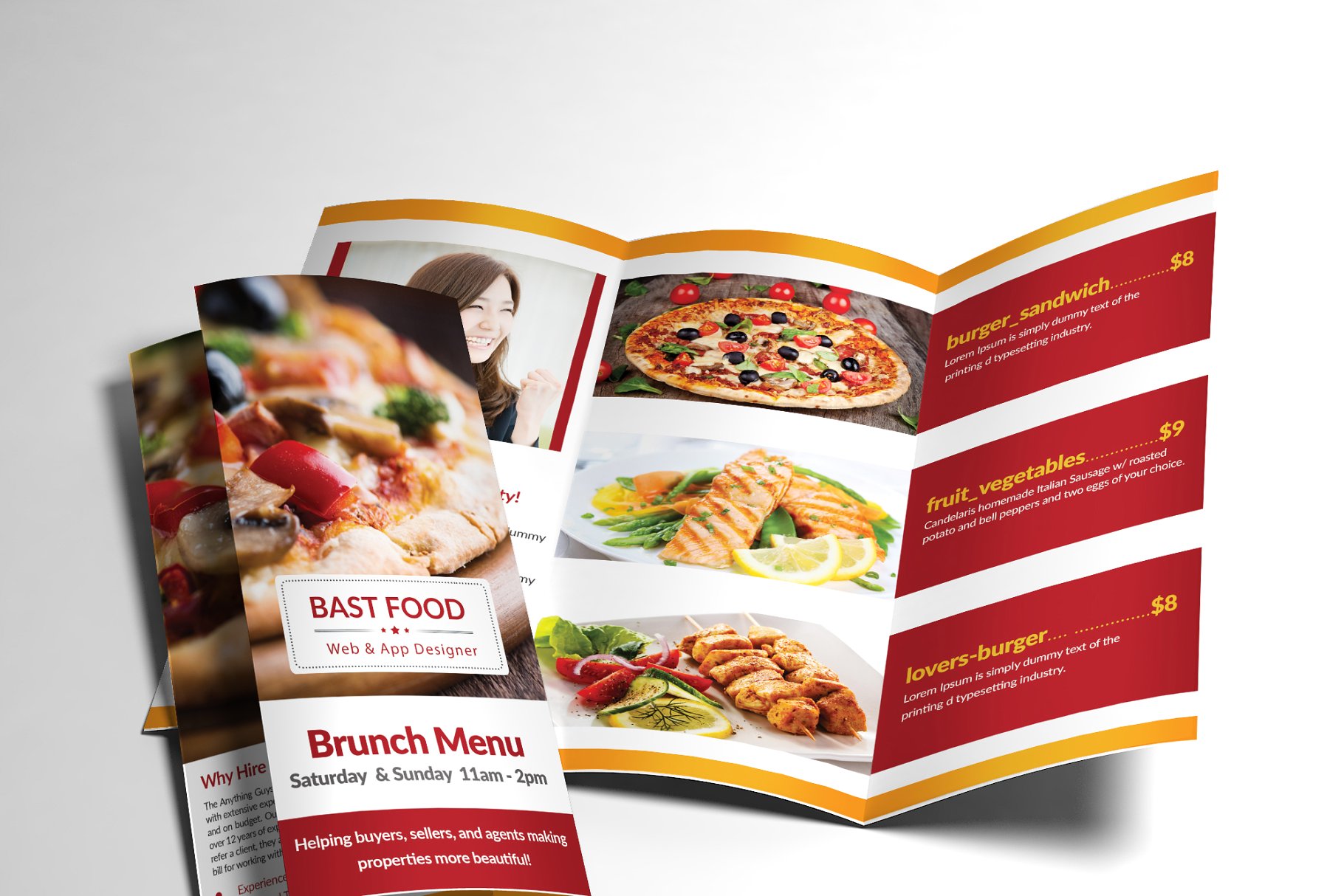 三折页西式餐厅菜单设计模板 Food Menu Trifold Broshure插图