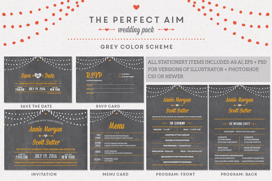 完美婚礼婚宴邀请设计物料模板合集 Perfect Aim Wedding Pack Templates插图(3)