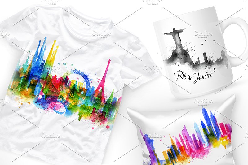 71个城市水彩剪影矢量图形 Silhouette city插图(5)