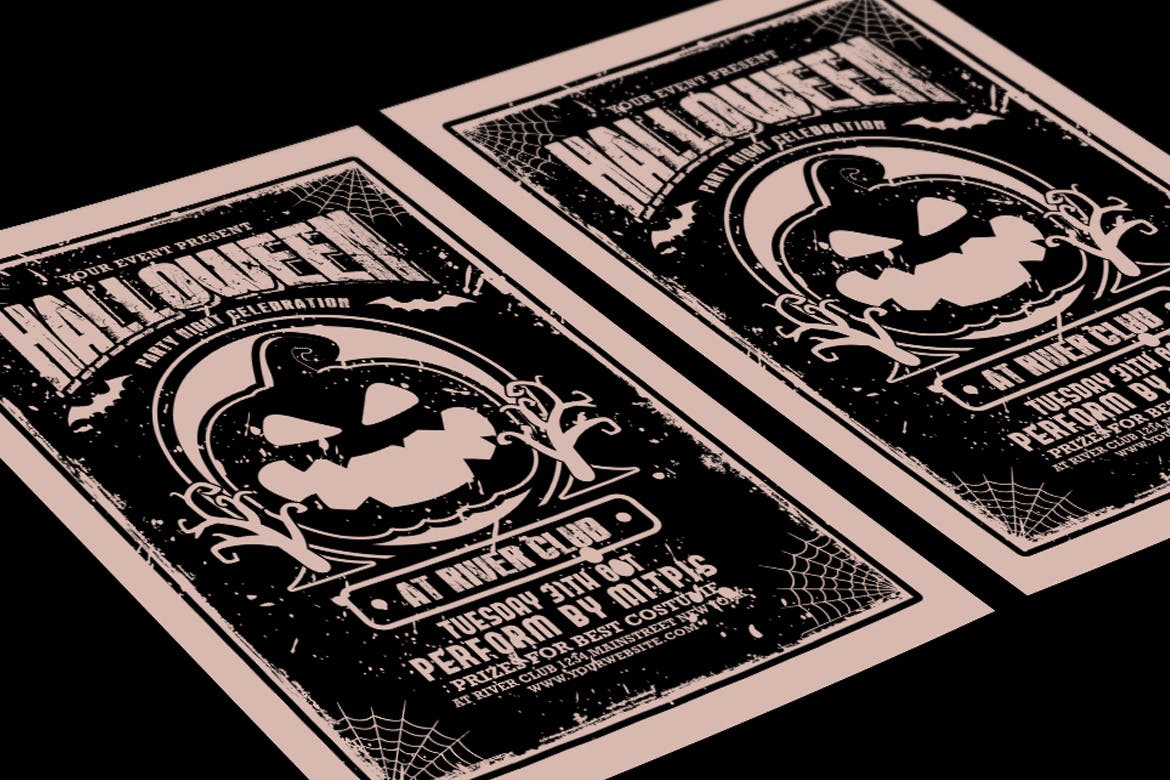 复古设计风格万圣节派对活动海报设计模板 Halloween Party插图(2)