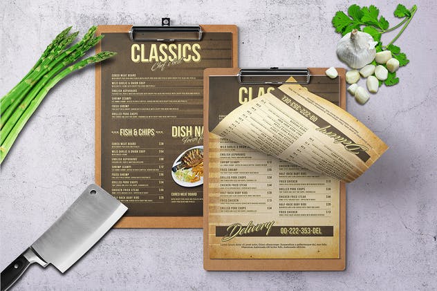 80年代复古西餐菜单PSD模板 80s Retro Menu Bundle US Letter & A4插图(4)