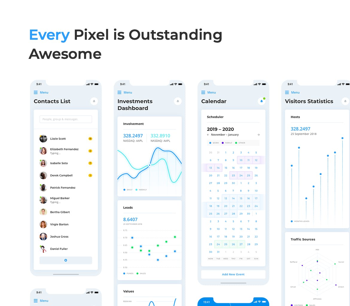 多用途APP应用数据统计分析后台UI设计套件 Mobile App Dashboard – HIX Multi-Format UI KIT插图(5)