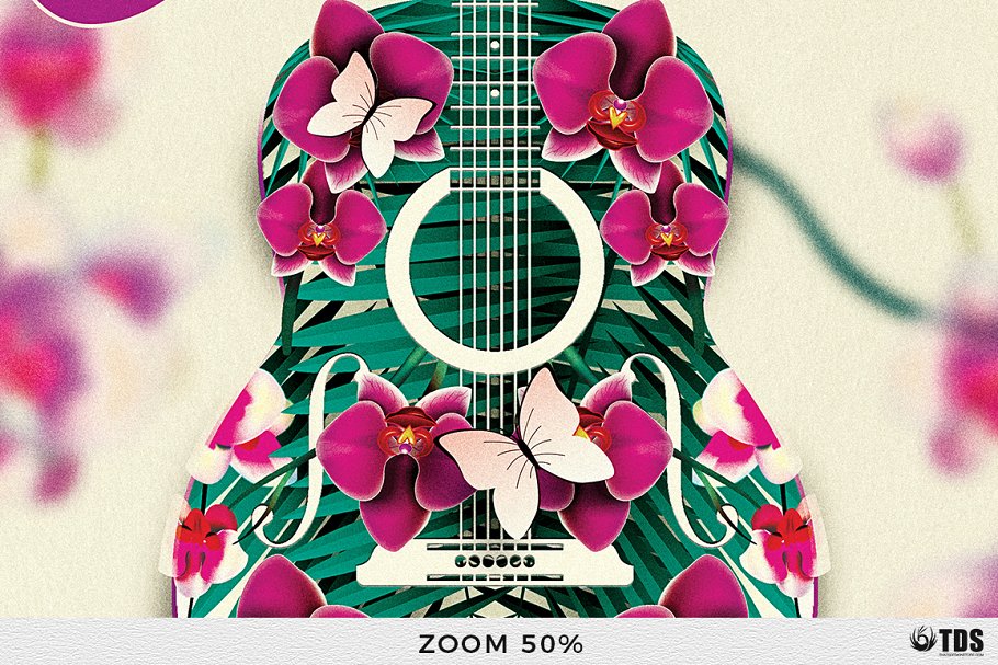 夏季吉他音乐会海报传单PSD模板 V1 Summer Unplugged Flyer PSD V1插图(6)