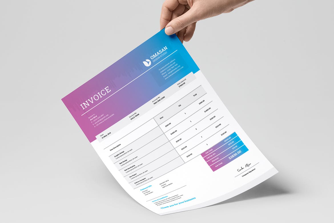 企业发票票据报价单设计模板v05 Invioce Template 05插图(4)