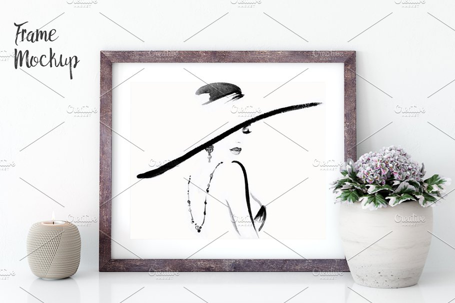 实木框画框样机 Frame mockup in white – 1 (10×8)插图