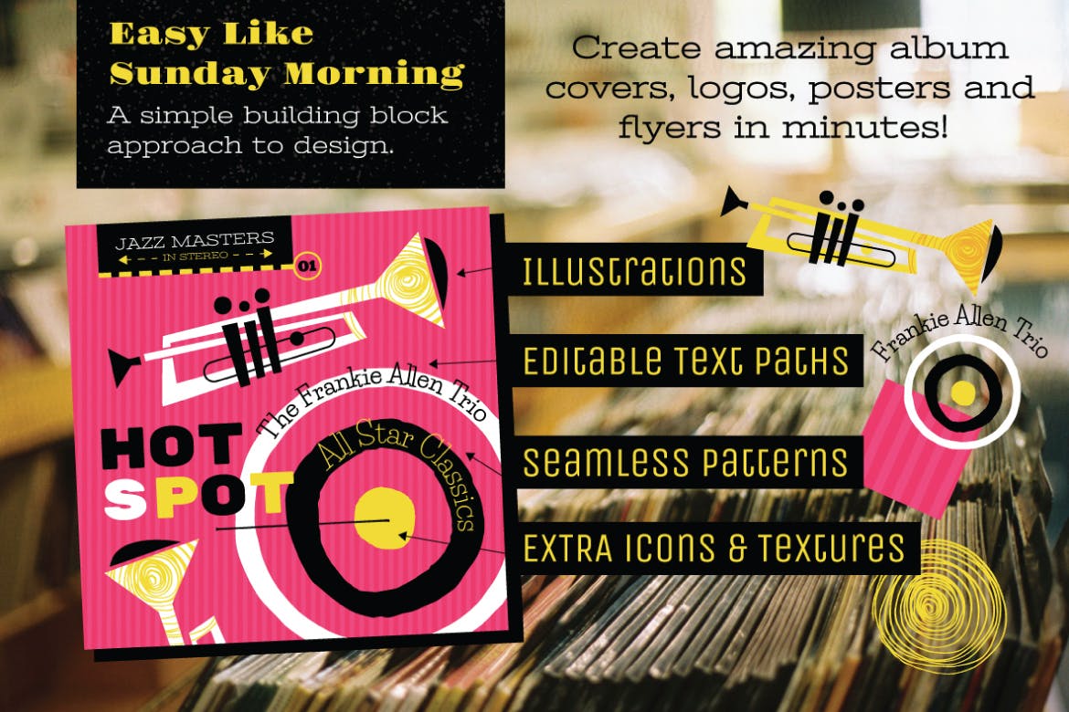 好莱坞经典音乐剧/老式爵士乐矢量插画&海报设计模板 Musical Illustrations and Poster Templates插图(7)