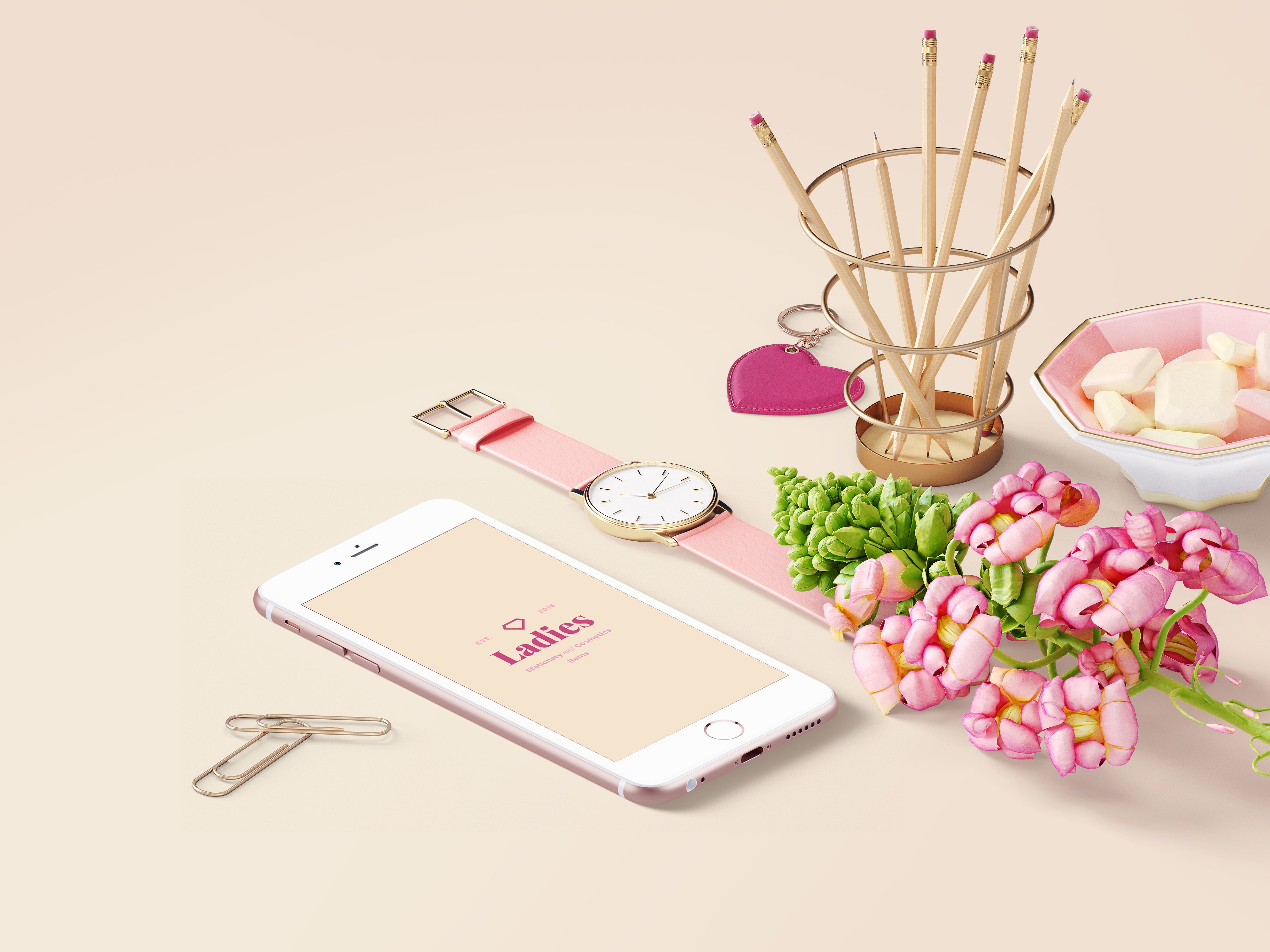 8.3GB超容量女性小物样机素材 Girly Stationery Mockup Creator（高清实物元素+场景样机）插图(7)