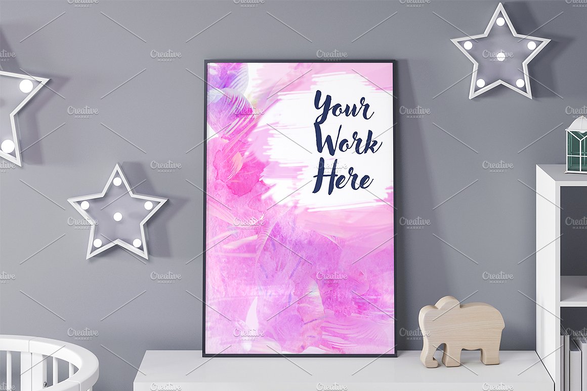10款孩子室内海报框架展示模型集合下载Poster frame mockup in child room[psd]插图(6)