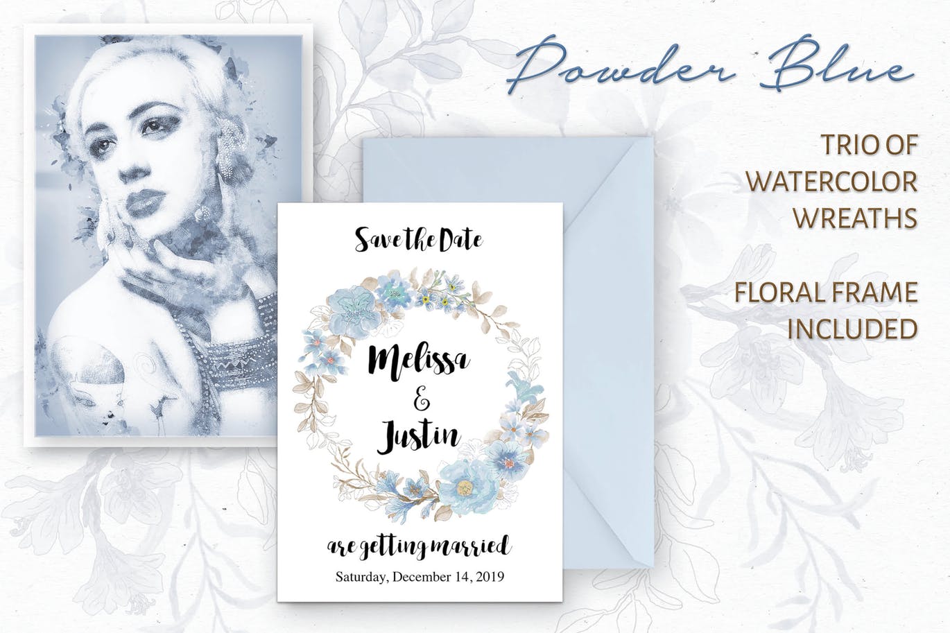 粉蓝色水彩花环剪贴画素材库精选PNG素材 Powder Blue Watercolor Wreaths插图