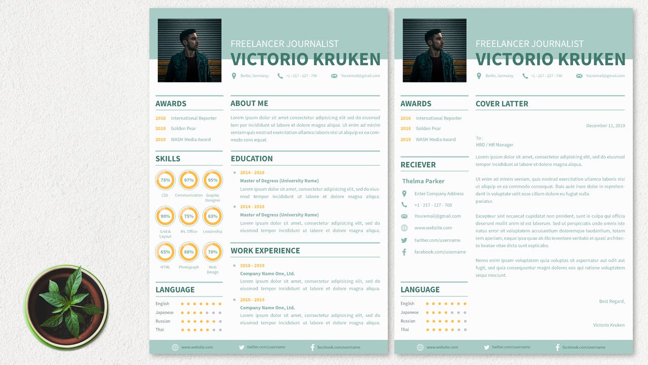 两列式个人简历&推荐信设计模板 CV Resume Professional And Bold插图(1)