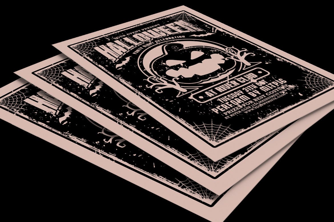 复古设计风格万圣节派对活动海报设计模板 Halloween Party插图(3)