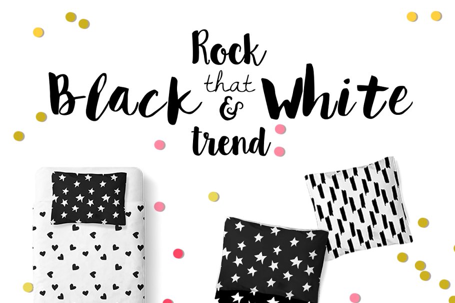 现代流行黑白单色儿童主题图案 Modern kids patterns,black and white插图(2)