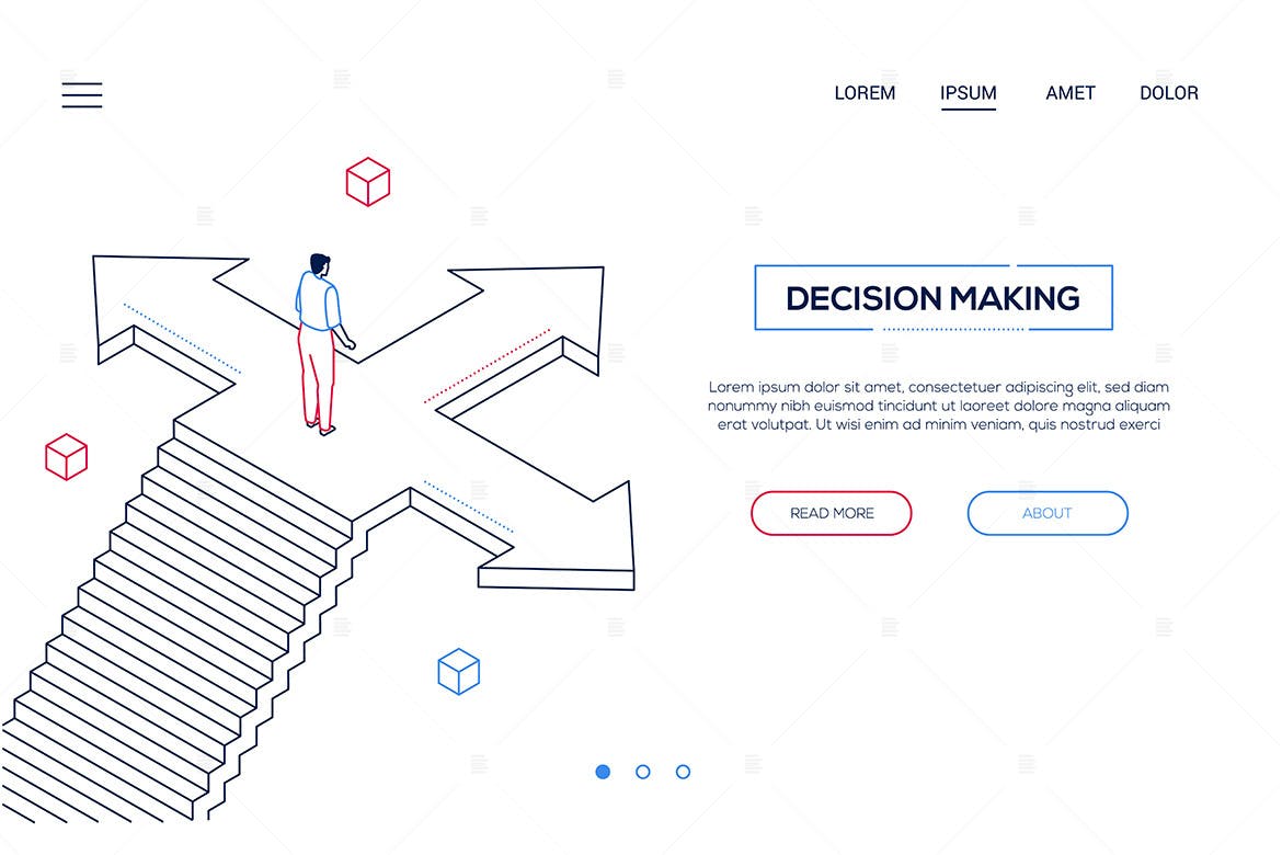 商业决策线条设计风格网站Banner概念插插画 Decision making – line style isometric web banner插图(1)